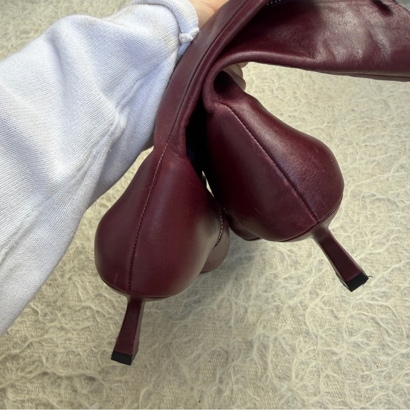 Zara Burgundy Leather Kitten Heel Zip Boots – Size 37 - Picture 4 of 5